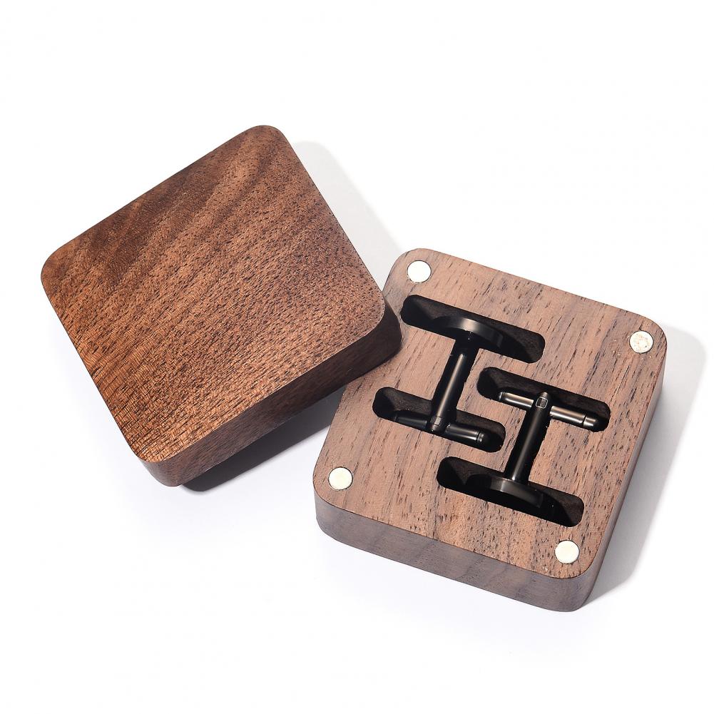 Men Accessories Gift Box - Walnut Cufflink Box Solid Wood Magnetic