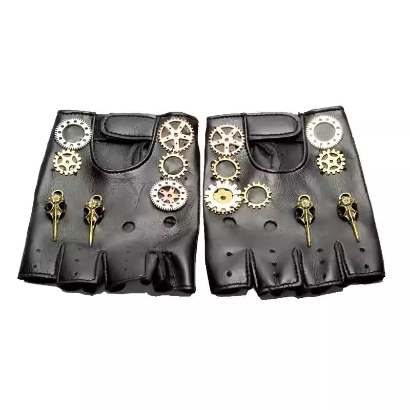 Medieval Men'S Accessories - Steampunk PU Leather Fingerless Compass Gloves