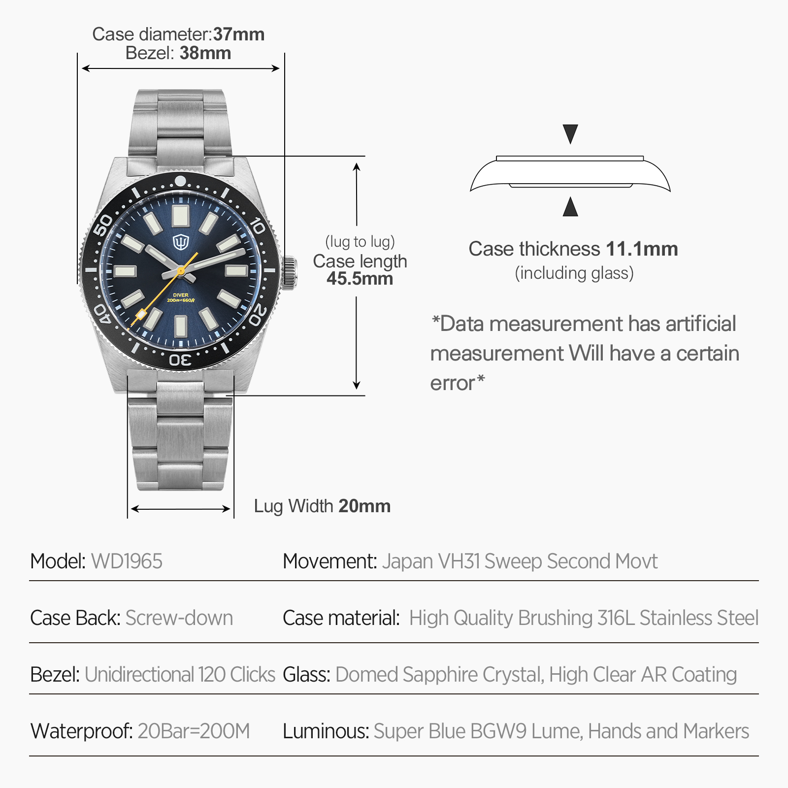 Watchdives 37Mm WD1965 V2 Man  - огляд і ціна Men'S Accessories Jewelry